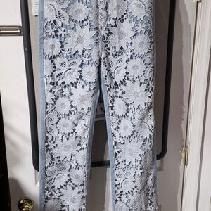 Women's Straight Leg Jeans with Lace Overlay